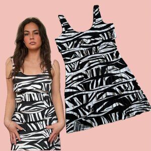 Vintage Zebra Print Ruffle Dress – Stretchy Layered Look